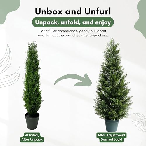 3FT Artificial Cedar Topiary Tree for Outdoor & Indoor Use – UV Rated Faux Cedar Tree in Planter, Fake Plants for Outdoor Planters & Indoor Decor, Ultra Realistic Artificial Shrubs (2 Pack) - size: 3ft