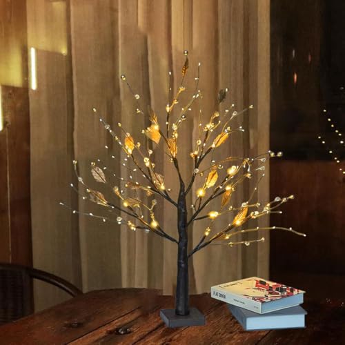 Artificial Mini Christmas Tree Light up Tabletop Xmas Tree with LED Lights Tree Table Decoration Light for Tabletop Centerpiece Christmas Decorations Indoor Home Decor,Operated by Battery and USB - style: Golden Fruit Christmas Tree
