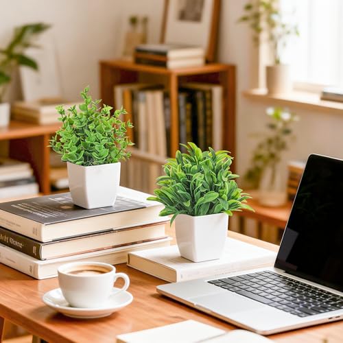 Der Rose 4 Pack Small Fake Plants Mini Artificial Faux Plants in Pots for Home Office Bedroom Living Room Decor