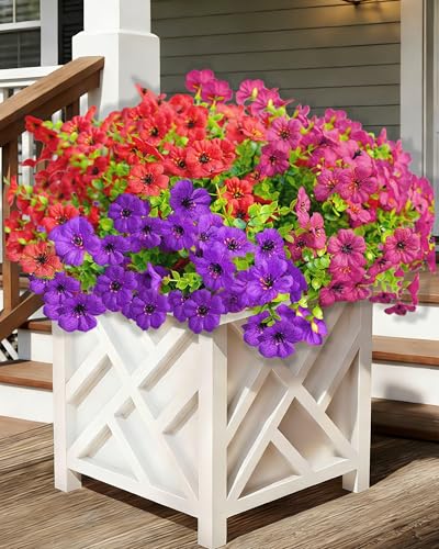 Outdoor Fake Flowers UV Resistant, No Fade and Weatherproof Silk Outdoor Artificial Flowers for Spring Porch Garden Patio Window Box,Big Savings on Money & time,10 Bundles （Red Purple Rosy） - color: 4red+3rosy+3purple