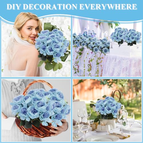 Yunsailing 8 Pack Artificial Peony Flowers Faux Silk Hydrangea Bouquet Wedding Home Table Decor Reusable Bouquet of Rose Flower for Birthday Wedding(Blue) - color: Blue, style: Peony