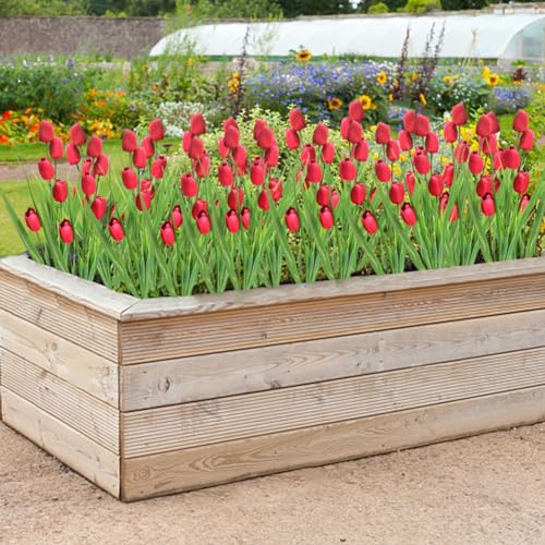 10 Bundles Artificial Tulips Flowers Outdoor,16.5 inch UV Resistant Fake Tulips Real Touch Flowers,Faux Tulips Realistic Flowers for Home Garden Outside Wedding Decor (Rose Red) - color: Rose Red