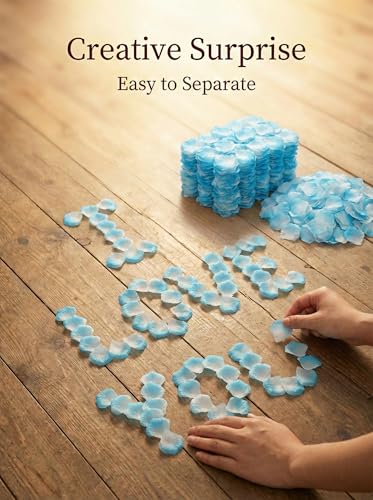 1000 Pcs Artificial Fake Rose Petals,Flower Petals for Romantic Night, Engagement, Party, Wedding, Event Flower Decorations, in Bulk(Light Blue and White) - color: Light Blue and White, size: 1000Pcs
