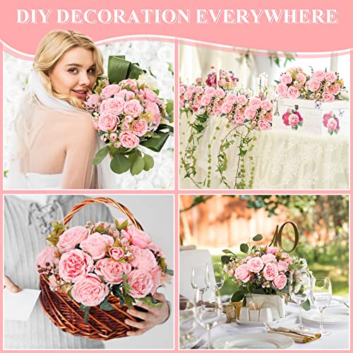 8 Bundles Artificial Peonies Flowers Boho Faux Flowers Arrangements Artificial Centerpiece Spring Bouquet Floral Wedding Decoration for Vase(Pink) - color: Pink