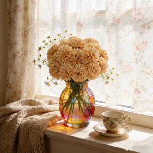 Kimura's Cabin 20Pcs Fake Chrysanthemums Artificial Flowers Faux Silk Mums Flower with Stem Ball Flowers for Wedding Floral Arrangements Fall Home Table Centerpieces Decor Vase Fillers(Champagne) - color: Champagne