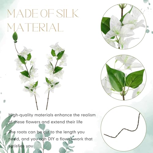30 Pcs Artificial Faux Bougainvillea Fake Flower Silk Bougainvillea Branches UV Resistant Outdoor Indoor Decoration for Wedding Home Centerpieces Outside Decor (White) - color: White