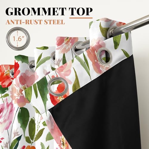 Renaiss Watercolor Flowers Curtains Rose Peony Floral Print Blackout Window Curtain Panels Thermal Insulated Grommet Top Window Curtains for Living Room Bedroom 29W x 45L Inch 2 Panel Set - color: Orange Pink, size: 29"W x 45"L (Pack of 2)
