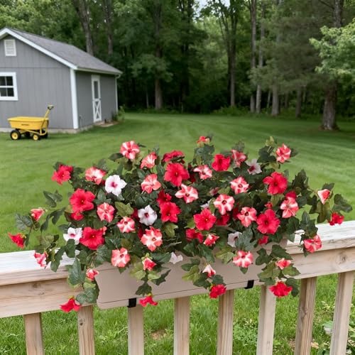 2PCS Artificial Petunia Flowers for Outdoors, Fake Flowers for Outdoor Planters UV Resistant Faux Silk Petunias for Garden Porch Yard Balcony Patio Realistic Home Kitchen Decor(Red Pink White) - color: D-red Pink White
