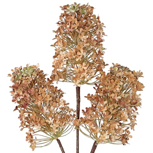 3 Pcs Hydrangea Artificial Flowers Bouquets for Fall Home Decor, 16" Faux Hydrangea Stems with Flower Seeds for Autumn Floral Arrangements Centerpiece & Wedding, Silk Fake Cone Blooms in Light Brown - color: Light Brown