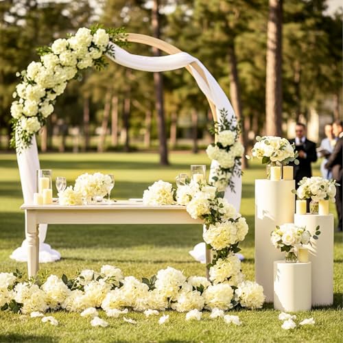 Auihiay 64pcs Silk Hydrangea Artificial Flowers, Champagne Artificial Hydrangea Flowers with Stems, Full Hydrangea Flowers for Wedding Centerpieces, Home, Garden, Party Decoration (Champagne) - color: Champagne