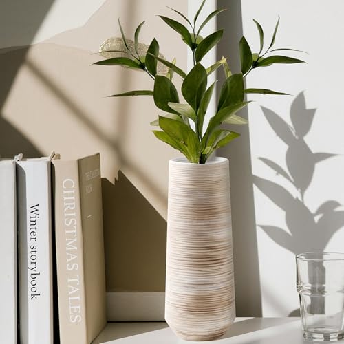 ALMA White Vessel 13 Inch Tall, Large Floor Vase for Wedding and Housewarming|Ceramic Pampas Grass Vase in Minimalist Modern Home Decor, Aesthetic Room Decor, Shelf Decor - color: Cylindrical-white-13''