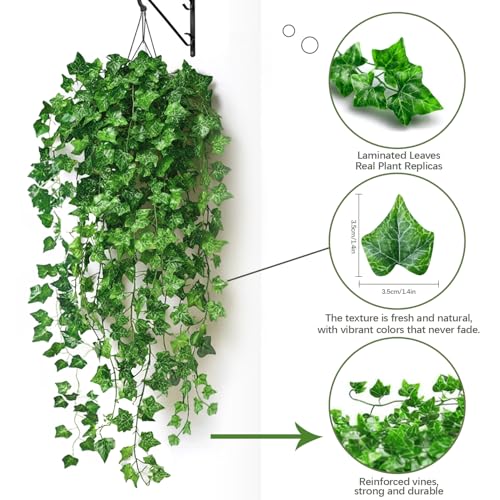50 Pack 375 Feet Fake Vines for Room Decor Artificial lvy Greenery Garland Vine Leaves, Leaf Plants Flowers Foliage for Bedroom,Garden Wall.Decor Indoor Outdoor - size: 375FT 50PCS Vines