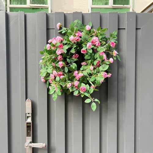 6FT Bendable Pink Rose Flower Garland, Artificial Silk Wild Roses Vine Leaves Hanging Flowers for Wall Fireplace Fence Trellis Wedding Baby Shower Room Home Spring Summer Decor(2PC) - color: Pink, size: 2