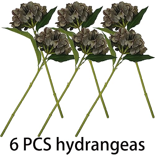 Brown Hydrangea Artificial Flowers,6 Pcs Faux Hydrangea Flowers,Artificial Hydrangeas Flowers with Stems,Fake Hydrangeas,Silk Hydrangeas Flowers with Stems for Home Decor (6, Coffee) - color: Coffee