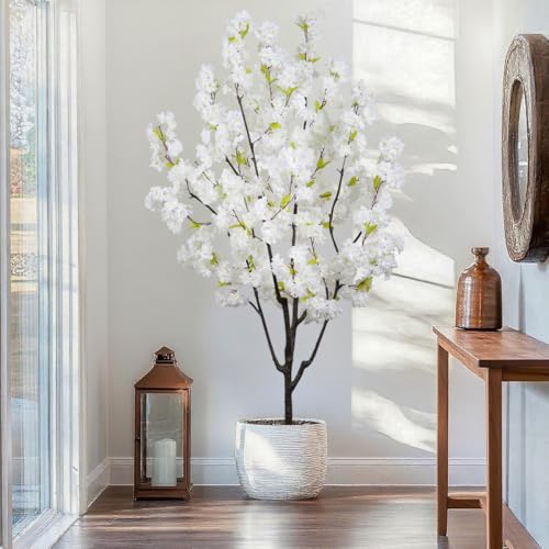 BINCUE Artificial White Cherry Blossom Tree Fake Tree Cherry Blossom Decor Fake Flowers Faux Flowering Tree White Flowers Floral Artificial Plants for Indoors Outdoors Room Home Decor Gift 6FT - color: White-03ap