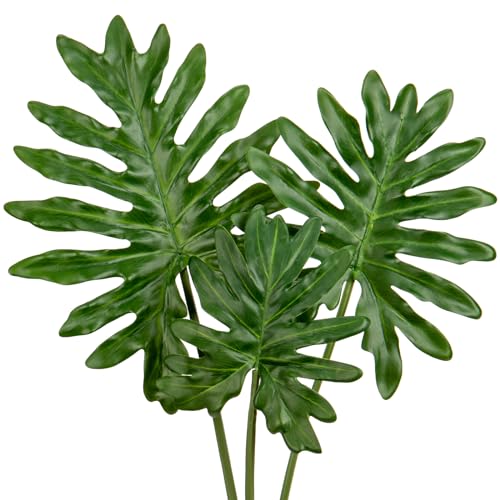 DILATATA 3 Pack Artificial Monstera Leaves with Long Stem for Vase - Fake Tropical Plants Split Palm Leaves Realistic Philodendron Leaves for Home Wedding Party Decor - color: Split Palm#pe 3pcs