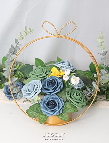 50pcs Artificial Flower，Real Touch Foam Roses w/Stem DIY for Wedding Bouquet Centerpieces Party Shower Home Decor-Dusty Blue Shades - color: Dusty Blue Shades