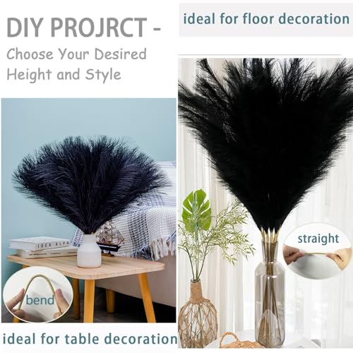 38" 10 Stems Pampas Grass Tall - Black Faux Pampas Grass Artificial Tall Pampas Grass Bouquet Flower Arrangement and Vase Filler for Boho Home Wedding Mothers Day Decoration - color: A-black