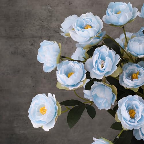 6 Pcs 32" Large Light Blue Artificial Peonies Stems Flowers, Real Look Faux Silk Peony Bouquet 42 Heads Total for Vase Filler, Farmhouse Rustic Neutral Home Decor, Wedding Centerpieces - color: Light Blue