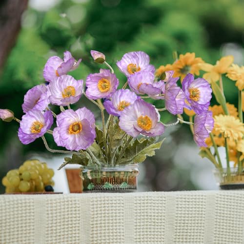 Artificial Flowers 5Pcs Poppies Flowers Artificial Silk Flowers for Home Office Wedding Outdoor Decor (Light Purple) - color: Light Purple