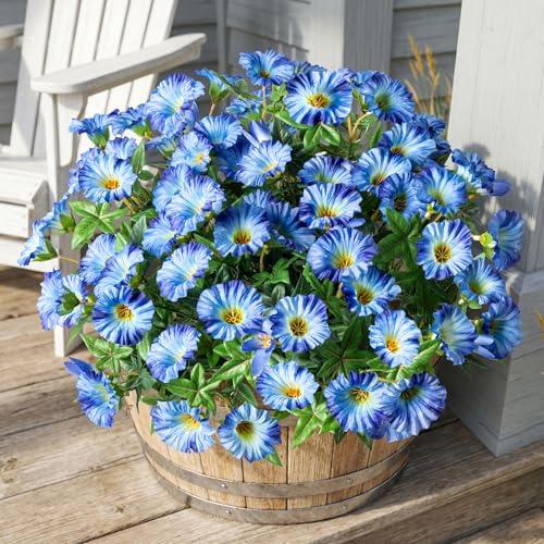 Blue Artificial Morning Glory Flowers for Outdoor Planters, Premium UV Resistant Silk Faux Flowers for Porch, Hanging Basket & Window Box, Lifelike Floral Arrangement, No Pot 13.3“ 8 Bundles - color: Blue 8pcs
