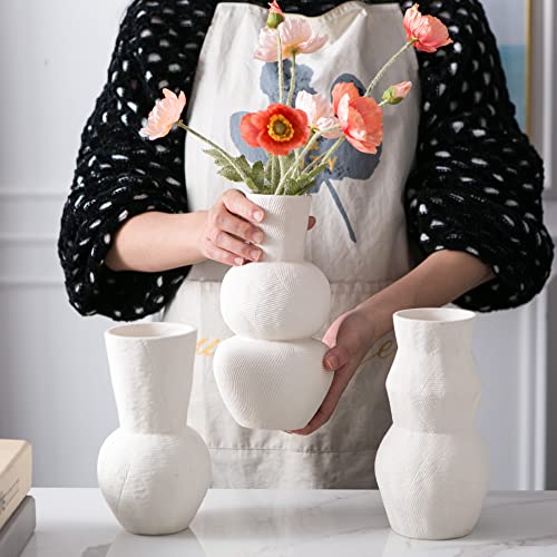 Ceramic Vases for Flowers, Matte White Ribbed Vase Set of 3, Decorative Vases for Pampas Grass, Modern Farmhouse Home Decor, Pottery for Centerpieces, Boho Vases - color: Ribbed Vase