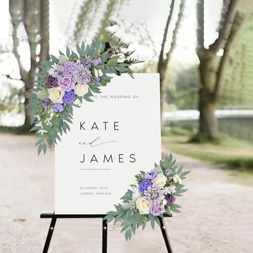 Purple Wedding Arch Flowers Set of 2, Artificial Arch Faux Flower for Centerpieces Party Home Decor, Ceremony Retirement, Birthday, Photo Backdrop Decor (Purple) - color: Purple