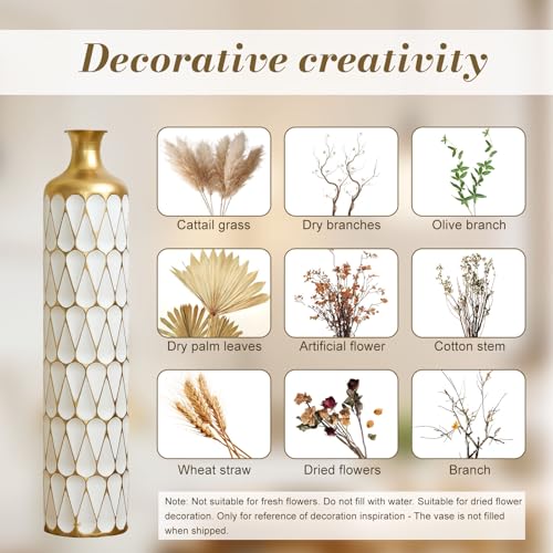 Tall Floor Vases Set of 3 for Decor Living Room Floor, White and Gold Vases Home Decor, Embossed Body Pattern, 31.5" H/27.17" H/22.83" H Geometric Cylinder (Gold 7) - color: Gold 7