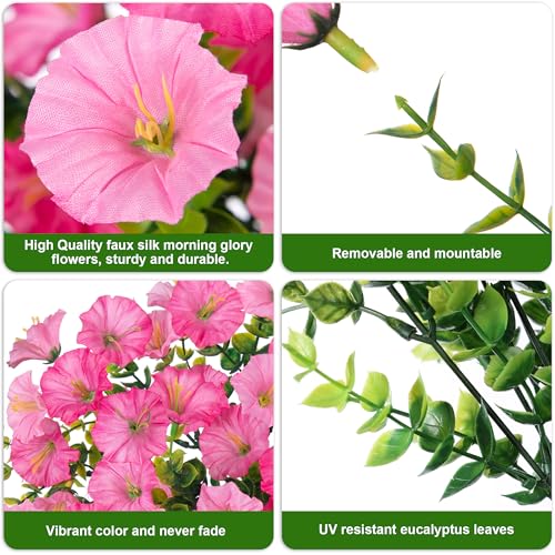 2 PCS Artificial Faux Hanging Flowers Plants for Outdoor Decor,Fake Silk Morning Glory with Eucalyptus UV Resistant Realistic Vine for Wall Home Porch Patio Balcony Yard Decor,Pink and Light Pink - color: Pink+light Pink