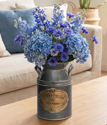 Yoillione Vintage Galvanized Metal Milk Can, Country Flower Jug Vase Farmhouse French Bucket, Home and Kitchen Decor Gift for Women Friends - color: Galvanized Milk Can, size: Small