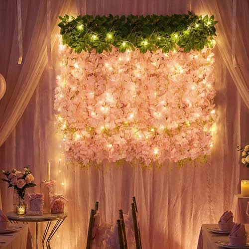 24 PCS Wisteria Hanging Flowers with Lights, 3.6ft Fake Vines Artificial Wisteria Garland Silk Flower String for Wedding Arch Garden Party Home Ceiling Wall Backdrop Tent Decoration (Light Pink) - color: Light Pink With Lights, size: 24 Pack