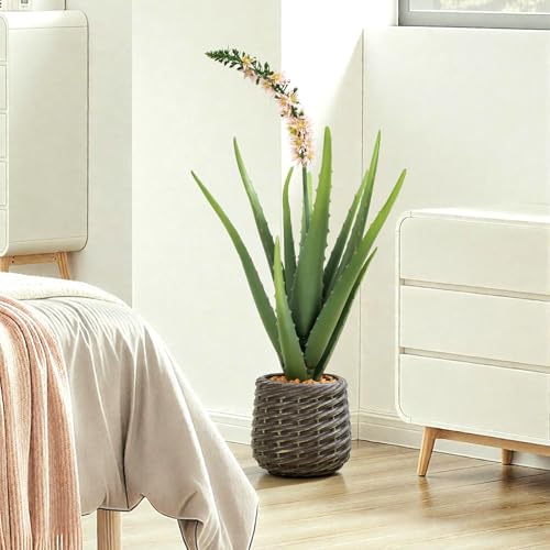 1.8ft Artificial Agave Plants, 22" Fake Aloe Vera Plant with 13 Leaves in Brown Pot, Large Faux Floor Plant for Home Office Hotel Bedroom Patio Balcony or Garden Indoor Decor - size: 22"