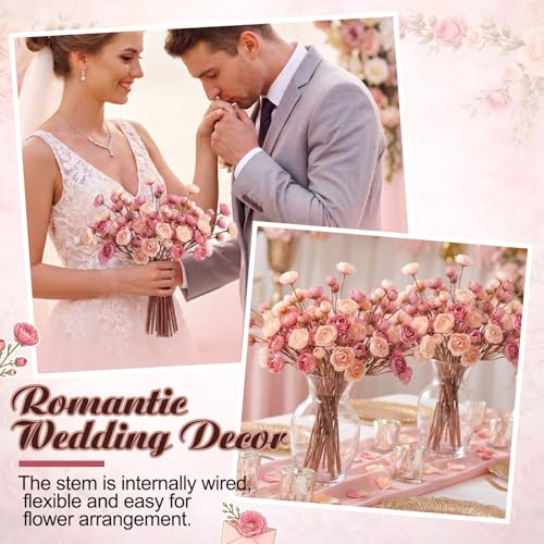 XunYee 60 Pcs Dusty Rose Artificial Ranunculus Flowers Bulk Faux Ranunculus Bouquet Realistic Silk Pink Rose Flowers Decoration for Wedding, Home, DIY Bouquet, Centerpieces, Bridal Shower, Arrangement