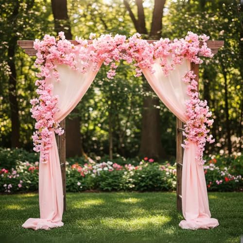 YRIOWMI 10PCS 59FT Artificial Silk Cherry Blossom Garland, Hanging Sakura Flower Vines for Wedding Party Home Arch Office Sakura Decor (Pink) - color: Pink