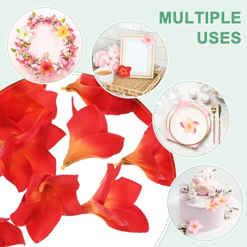 M METERXITY 10-Pack Artificial Plumeria Flowers, Fake Silk Heads Flower Hawaiian Plumeria Petal for DIY Crafts/Dress/Wedding/Party Decoration [Sunset Red, 3.9"/ 10cm] - color: Sunset Red