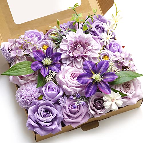 Purple Artificial Flowers Combo Box Wedding Decor,Fake Flowers,Flowers for Decoration,Silk Flowers for Home Decor Indoor,Cake Flowers,Faux Flowers for Crafts - color: Provence Purple