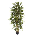 Nearly Natural 6ft Artificial Bamboo Tree for Indoor Home Décor, Fake Bamboo Floor Plant with Natural Trunks and Over 1,000 Realistic Leaves in Black Nursery Planter