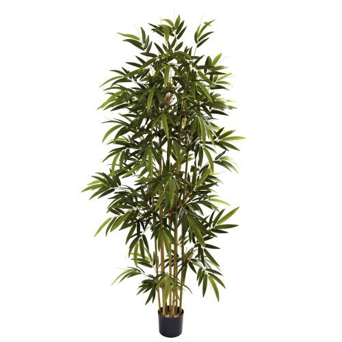 Nearly Natural 6ft Artificial Bamboo Tree for Indoor Home Décor, Fake Bamboo Floor Plant with Natural Trunks and Over 1,000 Realistic Leaves in Black Nursery Planter