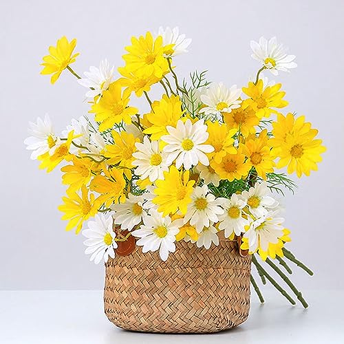 NatureMan Artificial Flowers 12 Bundles Artificial Silk Daisy UV Resistant Outdoor Fake Wildflowers with Stems Daisy Arrangements for Home Hotel Office Garden Decoration (White, Yellow) - color: White, Yellow