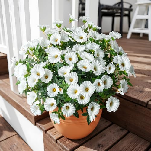 Artificial Flowers for Outdoor Window Box & Porch Decor, UV Resistant Faux Hanging Morning Glory Flowers for Patio, Balcony Cottage Garden Realistic Outdoor Floral 13.3" No Pot (White) 8PCS - color: White 8pcs