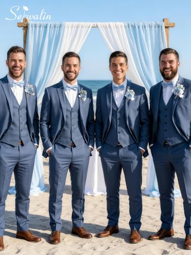 Serwalin 6 Pcs Blue Boutonniere for Men, Groom Groomsmen Best Man Guest Boutonnieres，Artificial Flowers Silk Rose for Wedding Prom Ceremony Anniversary Party Homecoming - color: Blue, size: Boutonniere 6pcs