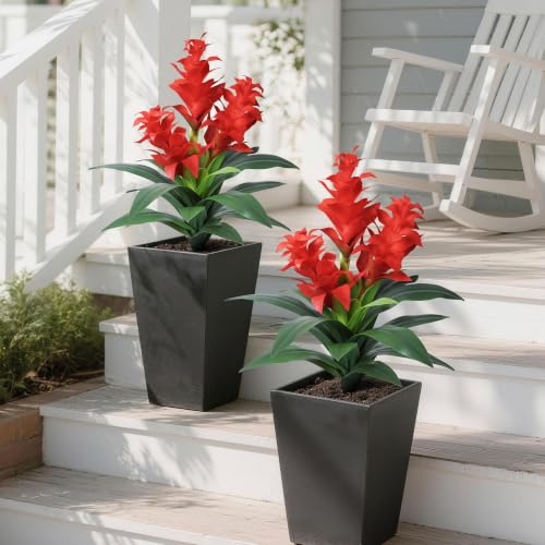 Ivydale Artificial Flowers for Outdoors, 2 Pcs 20.47" 3-Head Bromeliad Fake Plants UV Resistant Artificial Plants Outdoor Tropical Flowers for Planters Outside Porch Patio Yard Garden Indoor Decor - color: 3-head-red