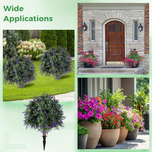2 Pcs Artificial Lavender Topiary Ball Trees with Flowers, 17.72 in Outdoor Sun Protection Faux Shrubs with Ground Spike, Evergreen Trees for Home, Garden, Patio, Wedding Decor