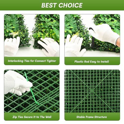 Artificial Grass Wall Panels 20x20 (12pcs) - UV Protected Privacy Fence Screen, Hedge Green Wall Decor Backdrop，Realistic Fake Grass Backdrop for Indoor Weddings & Outdoor Gardens