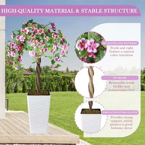 Artificial Begonia Tree 4FT, Fake Floral Plant Tree with White Planter, Decorative Topiary Plant, Potted Faux Flower for Home Office Porch Decor Indoor Outdoor (Purple, 4FT) - color: Purple, size: 4ft