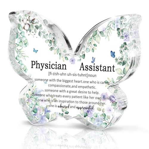 Butterfly Shaped Acrylic "Physician Assistant" Desk Sign, Physician Assistant Gift, Great Clinical Instructor Appreciation Decoration, Also a Durable Clinic Office Gift for Graduation and PA Week - color: Gray white