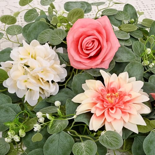 Yastouay 6 Ft Flower Garland with Lights, Pink Rose Floral Garland Fake Flowers for Wedding Arch Party Tables Backdrop Decor - color: Pink With Lights, size: 1 Pack