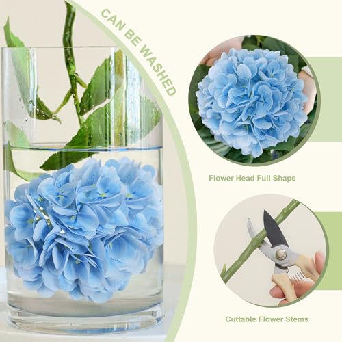 4PCS Blue Hydrangea Artificial Flowers 25" Real Touch Flowers Bouquets, Faux Floral Arrangements for Home Table Centerpieces Party Floral Arrangements - color: Blue