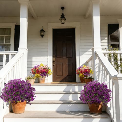 Grunyia 20 Bundles Artificial Flowers for Outdoors, UV Resistant Fake Plants Flowers Greenery Shrubs Plants for Decoration Outside Plants Hanging Planter Home Garden Decor (Purple) - color: Purple