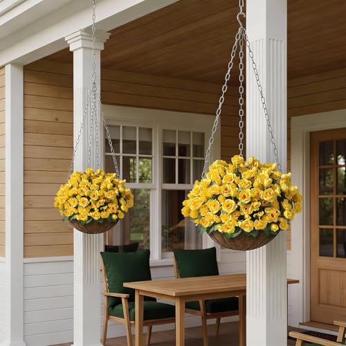 Juxdp 8 Bundles Artificial Roses, Realistic Silk Bouquet Flower(Yellow) | Fluffy and Vivid, Fade-resistant, Faux Rose Plants, for Front Door/Garden/Farmhouse/Home/Outdoor/Spring/Summer Decor - color: Yellow